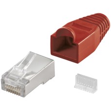 68748 RJ45 csatlakozó, CAT 5e STP árnyékolt, húzásmentesítővel, piros